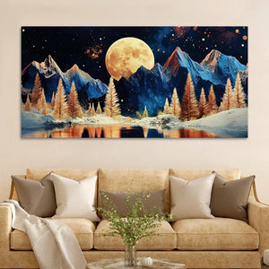 Starry Night Mountain Lake Abstract Canvas Painting