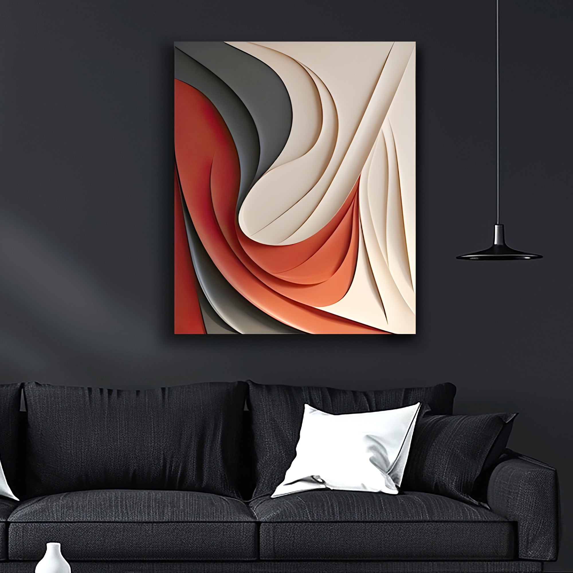 Statement 3D Wall Hanging with Red and Cream Wave Motif