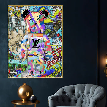 Street Graffiti Fashion Violent Teddy Bear Cotton Canvas Wall Painting