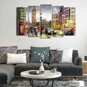 Street View of London Canvas Wall Painting Set of Five Pieces