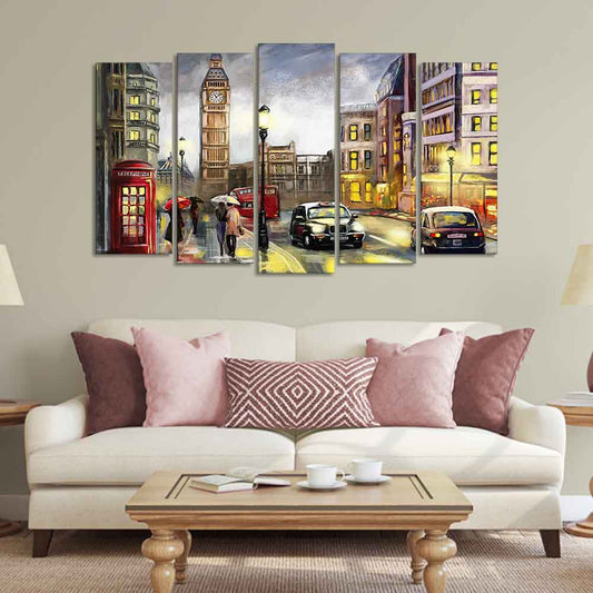 Street View of London Canvas Wall Painting Set of Five Pieces