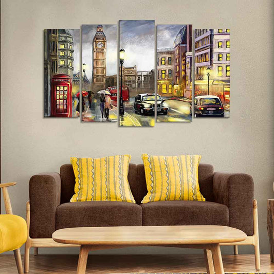 Street View of London Canvas Wall Painting Set of Five Pieces