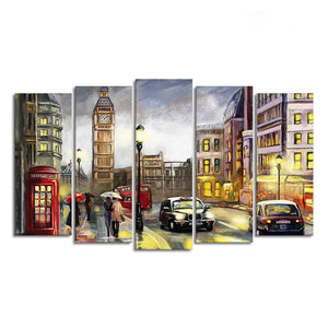 Street View of London Canvas Wall Painting Set of Five Pieces