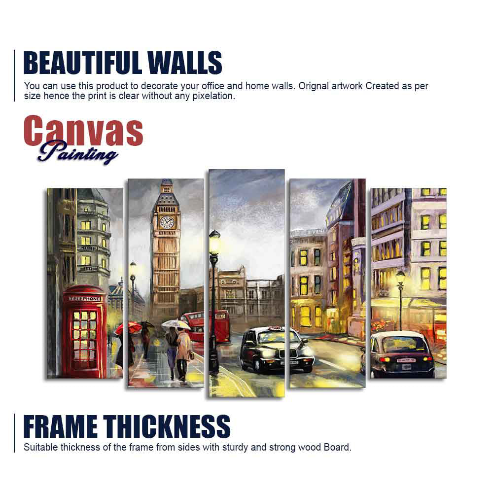 Street View of London Canvas Wall Painting Set of Five Pieces