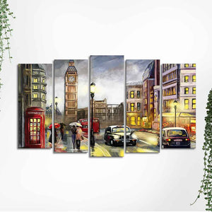 Street View of London Canvas Wall Painting Set of Five Pieces