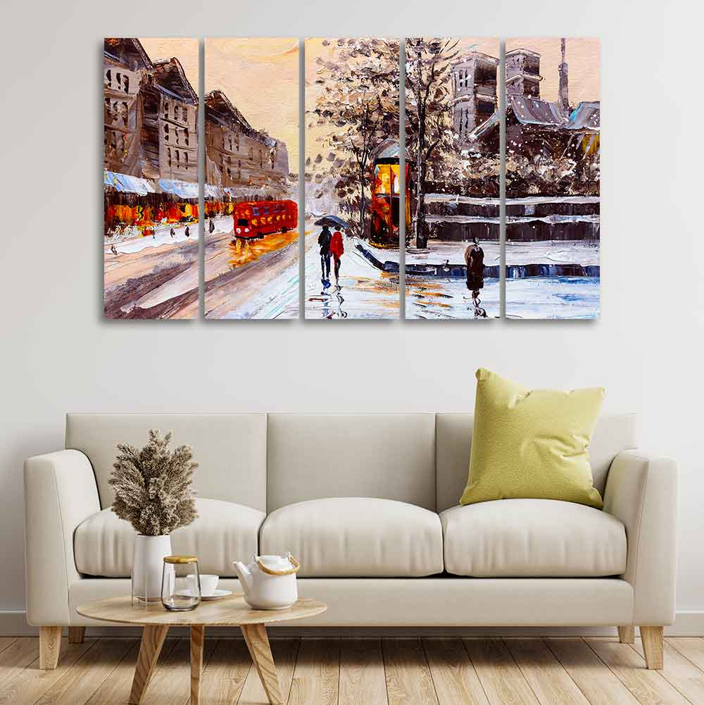 Street View of London Five Pieces Premium Wall Painting