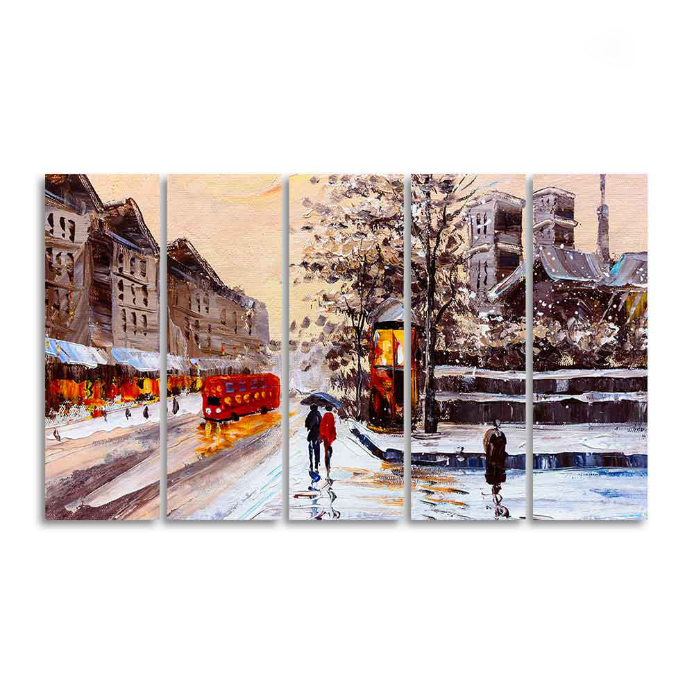 Street View of London Five Pieces Premium Wall Painting