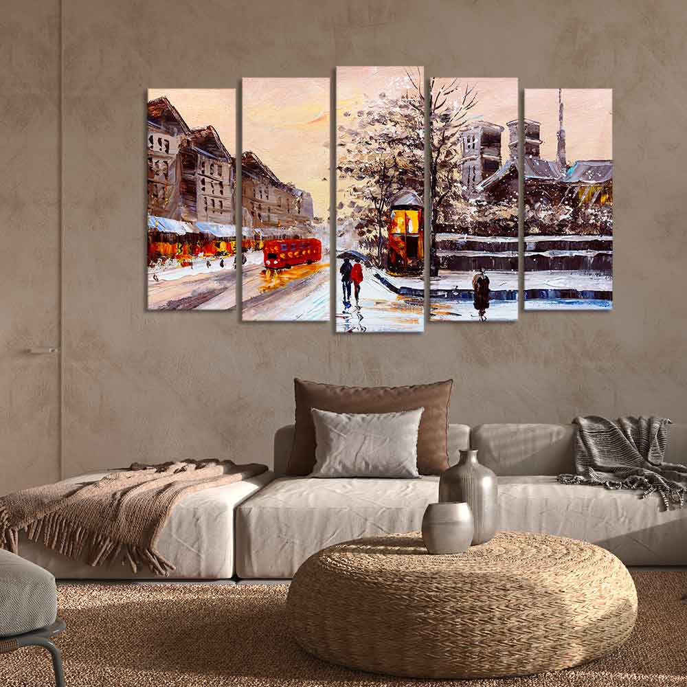 Street View of London Premium Wall Painting of Five Pieces