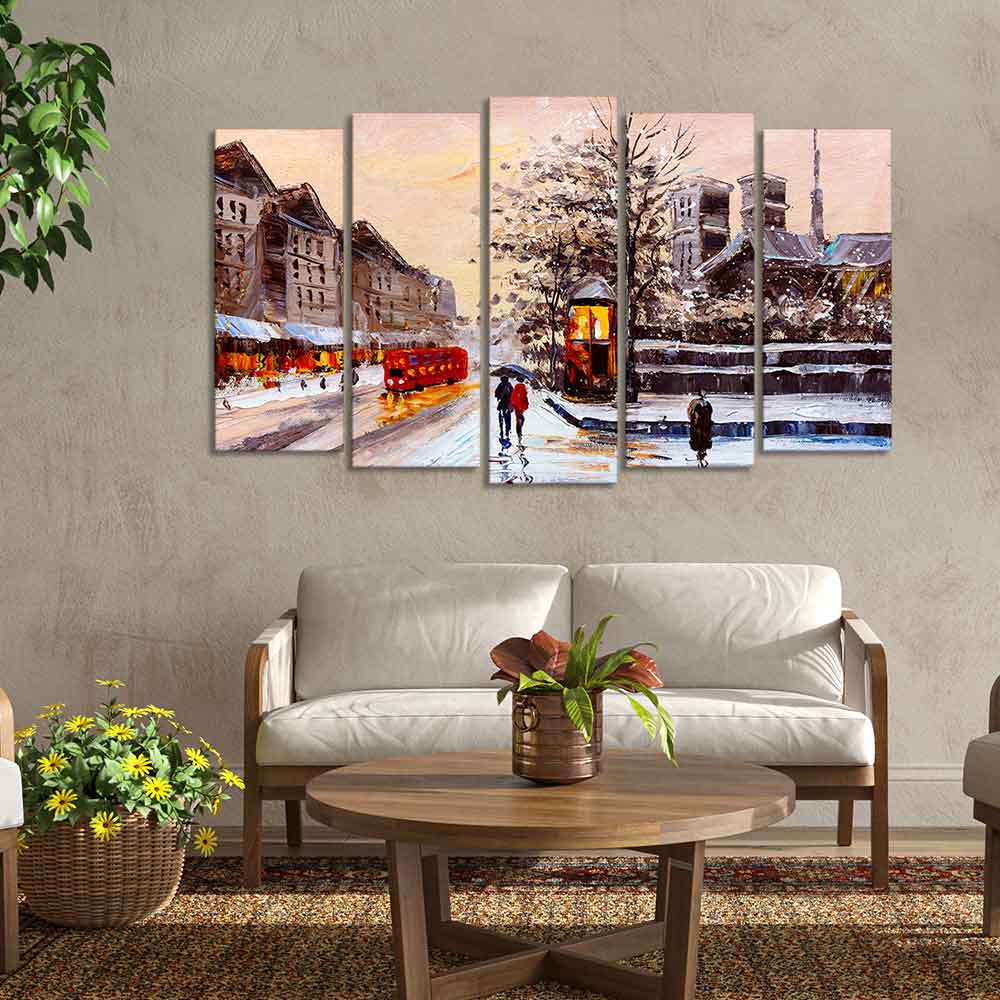 Street View of London Premium Wall Painting of Five Pieces