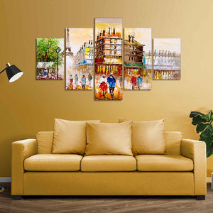 Street View of Paris Canvas Wall Painting Set of Five Pieces