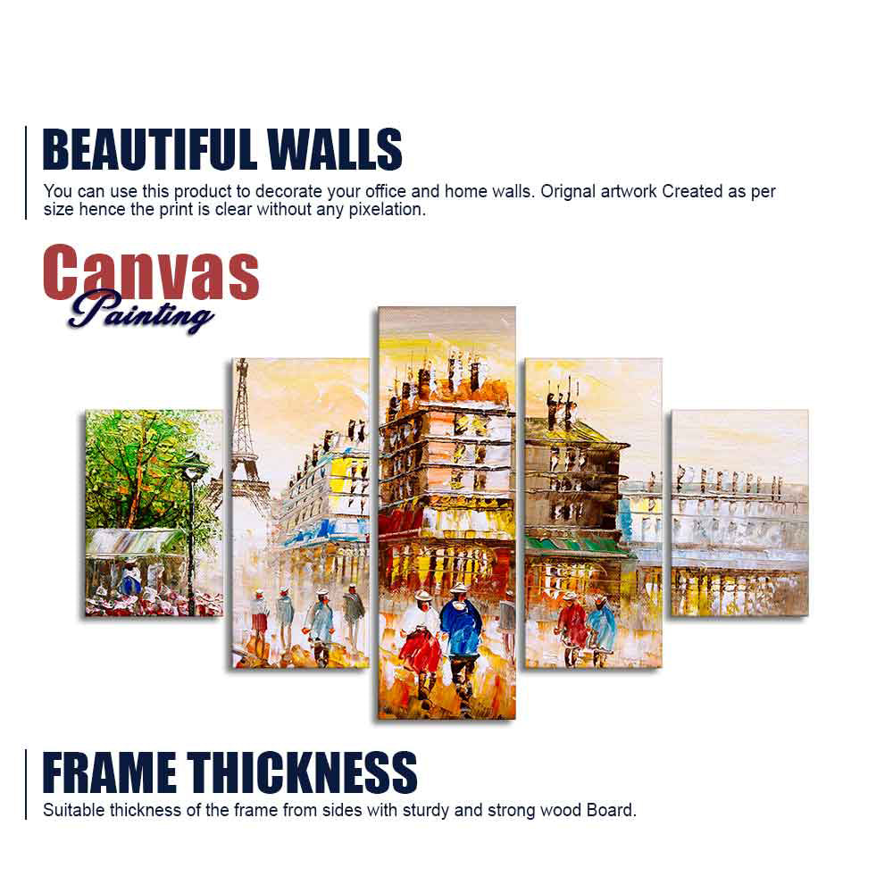 Street View of Paris Canvas Wall Painting Set of Five Pieces