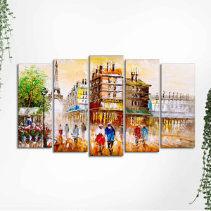 Street View of Paris Premium Canvas Wall Painting Set of Five Pieces