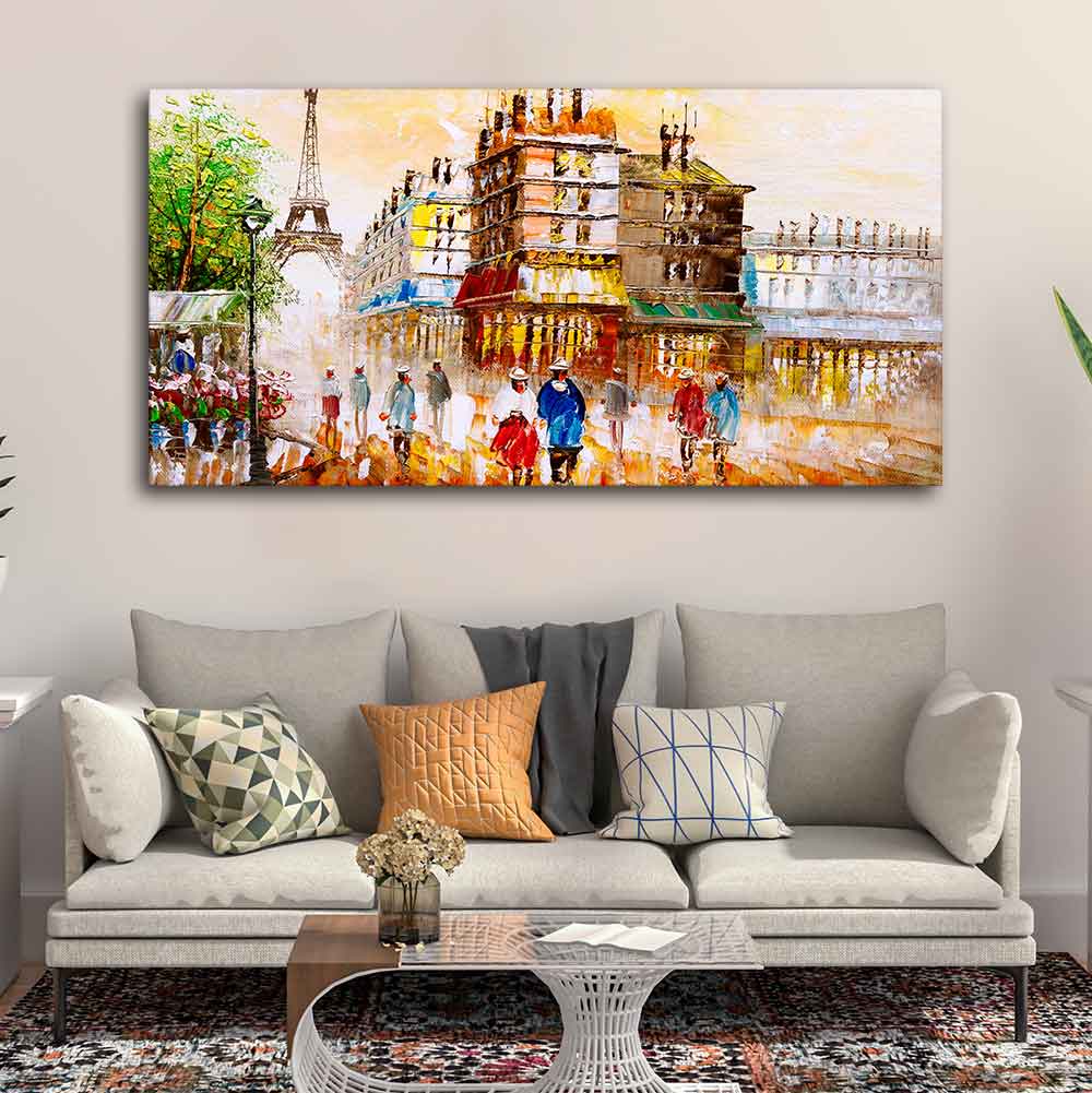 Street View of Paris Premium Wall Painting