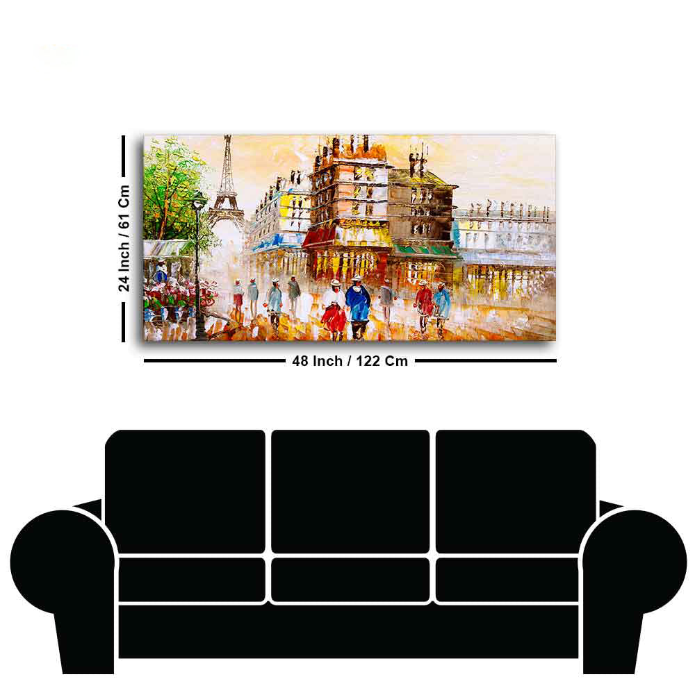 Street View of Paris Premium Wall Painting