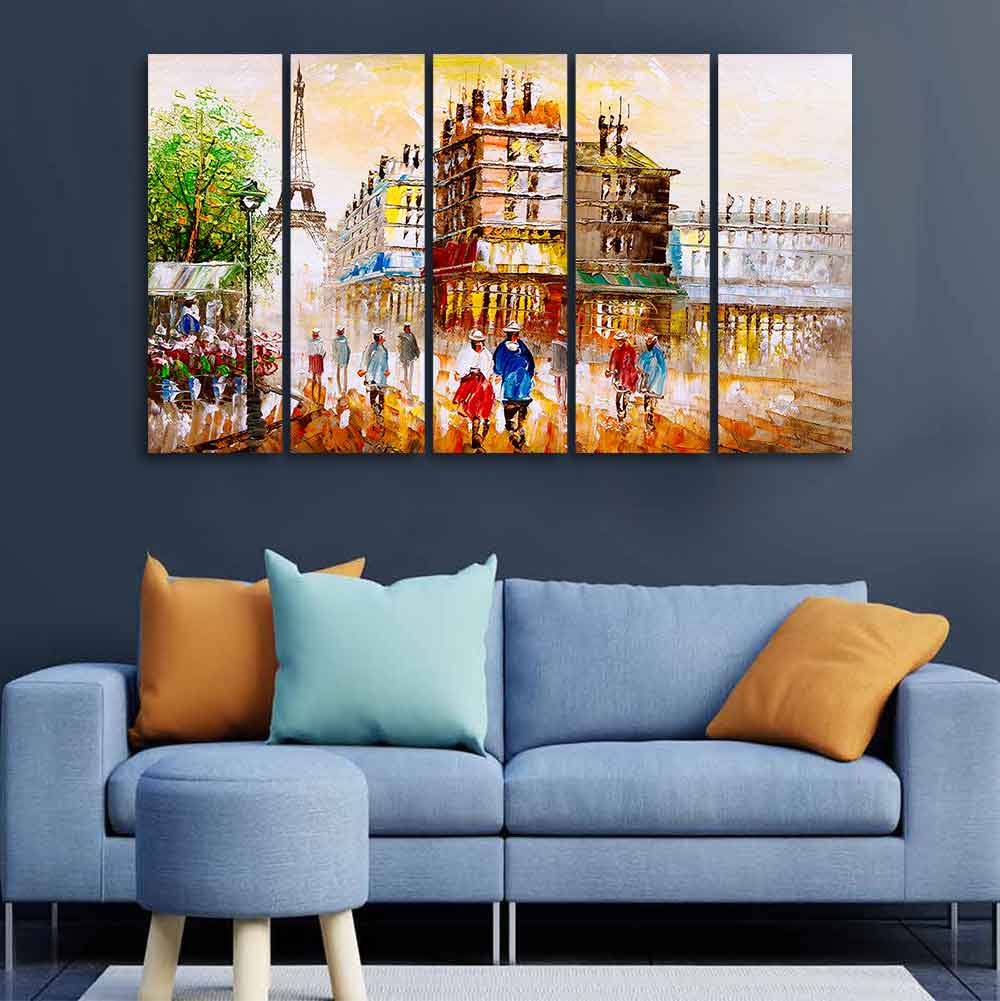 Street View of Paris Premium Wall Painting Set of Five Pieces