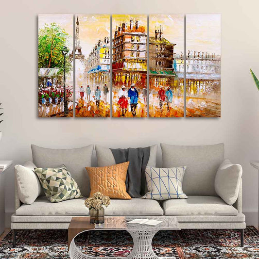 Street View of Paris Premium Wall Painting Set of Five Pieces