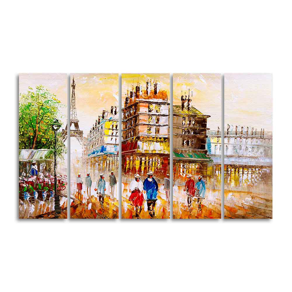 Street View of Paris Premium Wall Painting Set of Five Pieces