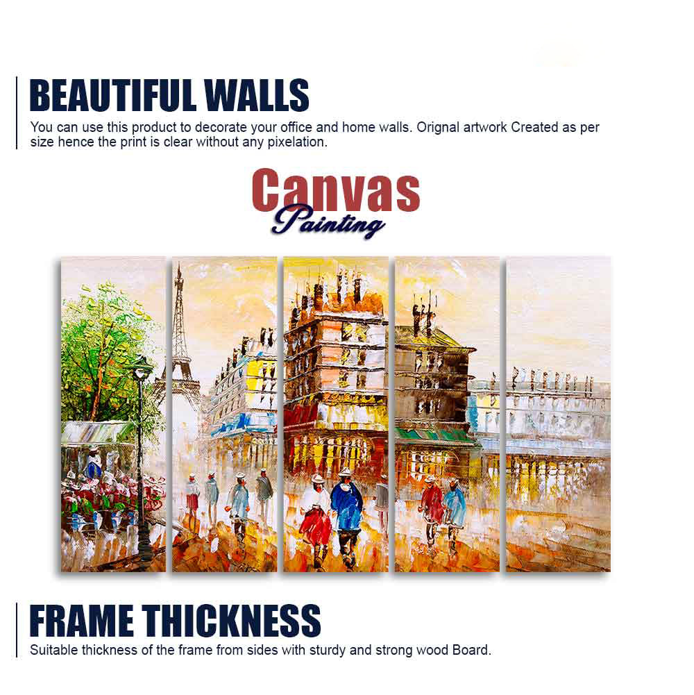 Street View of Paris Premium Wall Painting Set of Five Pieces