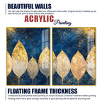 Stunning Golden Botanical Leaves Acrylic Floating Wall Painting Set of 2