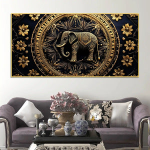 Stunning Golden Elephant Mandala Canvas Wall Painting