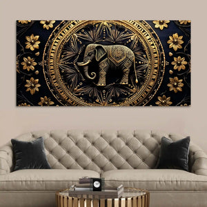 Stunning Golden Elephant Mandala Canvas Wall Painting