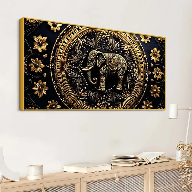 Stunning Golden Elephant Mandala Canvas Wall Painting