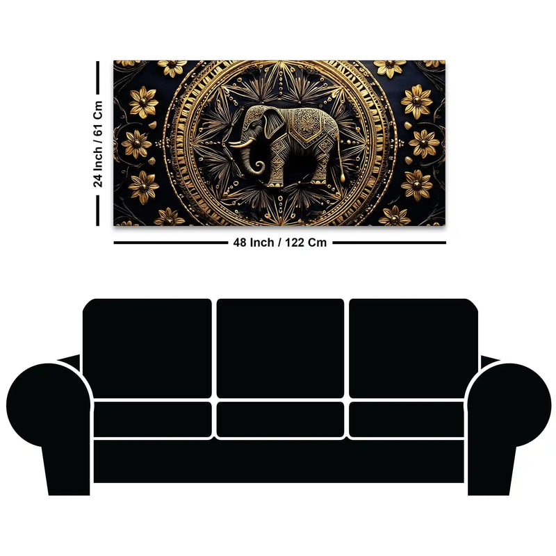 Stunning Golden Elephant Mandala Canvas Wall Painting
