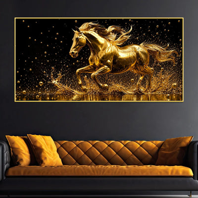 Stunning Golden Galloping Stallion 3D Canvas Wall Painting