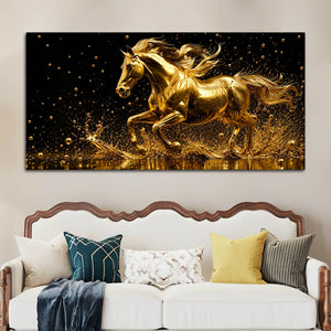 Stunning Golden Galloping Stallion 3D Canvas Wall Painting