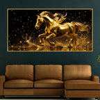 Stunning Golden Galloping Stallion 3D Canvas Wall Painting