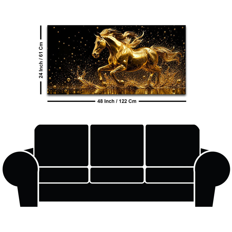 Stunning Golden Galloping Stallion 3D Canvas Wall Painting