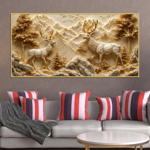 Stunning Stag Pair in the Golden Mountain Valley 3D Canvas Wall Painting
