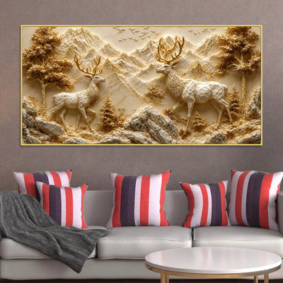 Stunning Stag Pair in the Golden Mountain Valley 3D Canvas Wall Painting