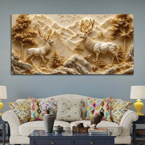 Stunning Stag Pair in the Golden Mountain Valley 3D Canvas Wall Painting