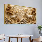 Stunning Stag Pair in the Golden Mountain Valley 3D Canvas Wall Painting