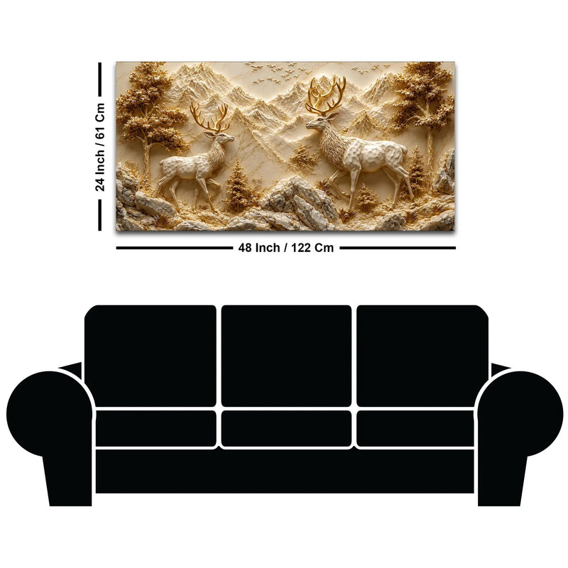 Stunning Stag Pair in the Golden Mountain Valley 3D Canvas Wall Painting