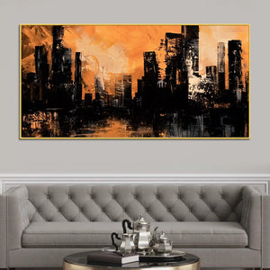 Stylish Abstract Cityscape Canvas Wall Art Modern Painting for Bedroom