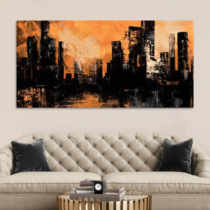 Stylish Abstract Cityscape Canvas Wall Art Modern Painting for Bedroom