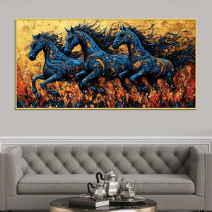 Stylish Abstract Running Horses Canvas Wall Painting