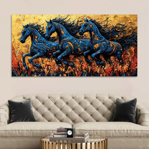 Stylish Abstract Running Horses Canvas Wall Painting