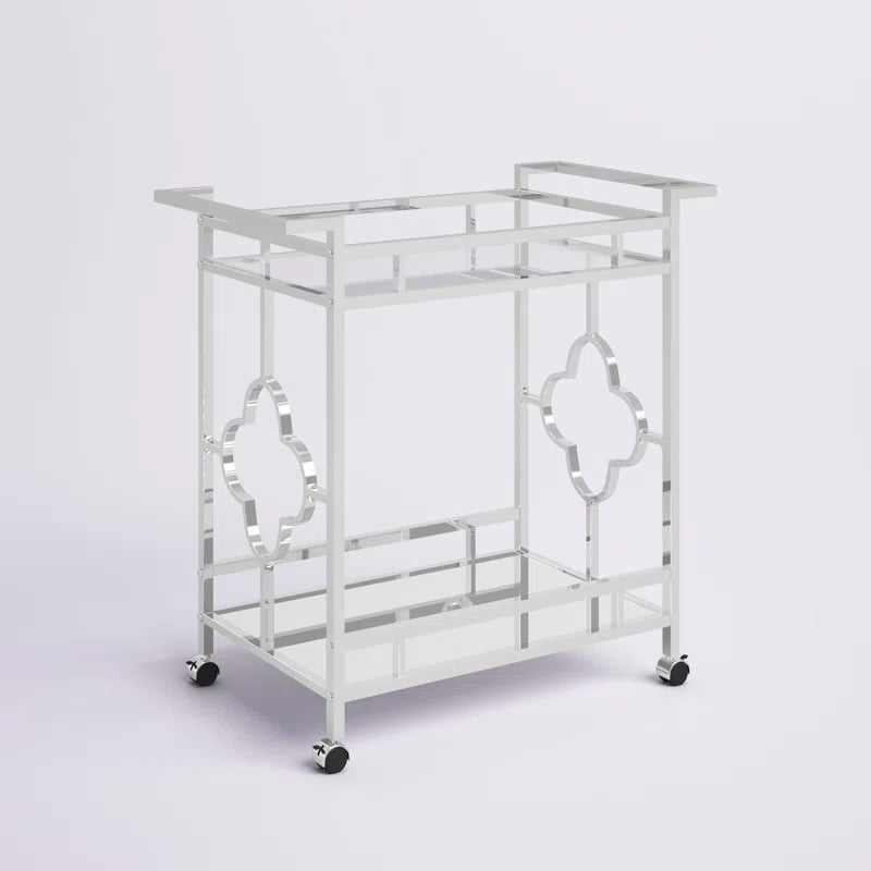 Stylish Bar Cart with Mirror Shelves and Metallic Glam Trolley