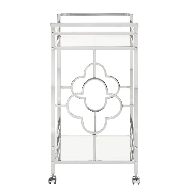 Stylish Bar Cart with Mirror Shelves and Metallic Glam Trolley