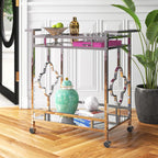 Stylish Bar Cart with Mirror Shelves and Metallic Glam Trolley