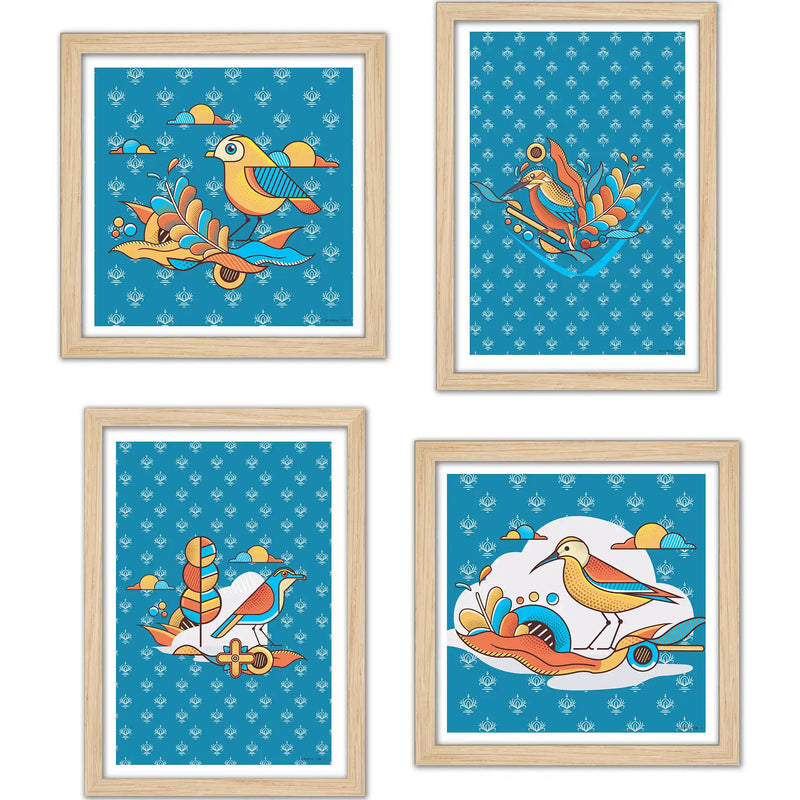 Stylish Bird Wall Art Frame Set of 4 for Premium Wall Décor