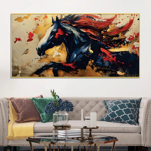 Stylish Black Red Horse Canvas Wall Art Abstract Painting