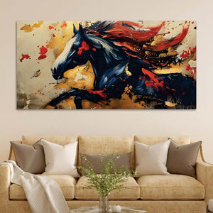Stylish Black Red Horse Canvas Wall Art Abstract Painting
