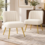 Stylish Cream Channel-Tufted Lounge Chair with Golden Metal Legs