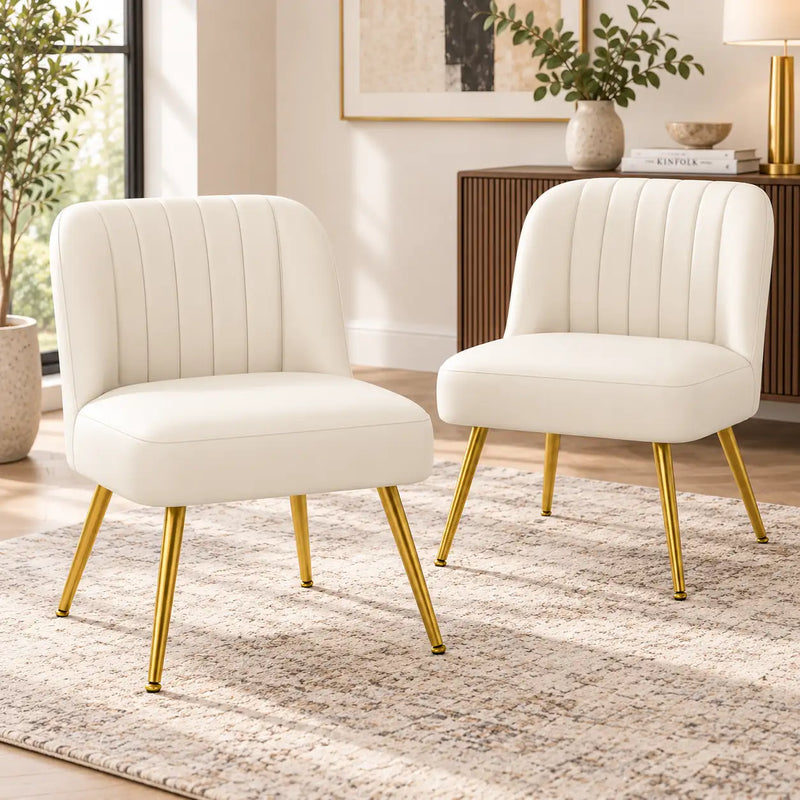Stylish Cream Channel-Tufted Lounge Chair with Golden Metal Legs