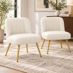 Stylish Cream Channel-Tufted Lounge Chair with Golden Metal Legs