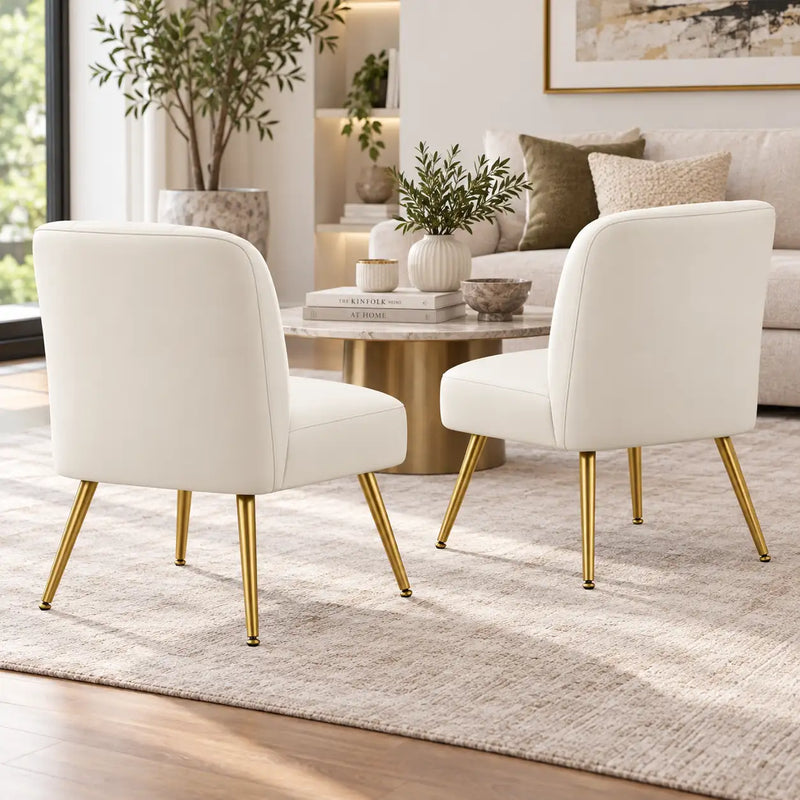 Stylish Cream Channel-Tufted Lounge Chair with Golden Metal Legs